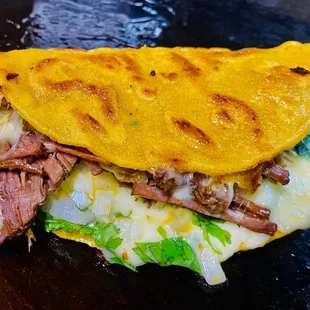 a beef and cheese quesadilla