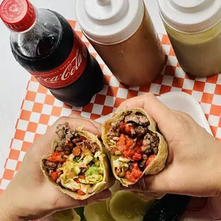 2 deliciousness together ...flaming hot carne asada burro ....only Atala Parrilla del Gordo