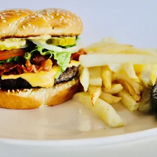 Regular Burger w/bacon you can add a side of fries