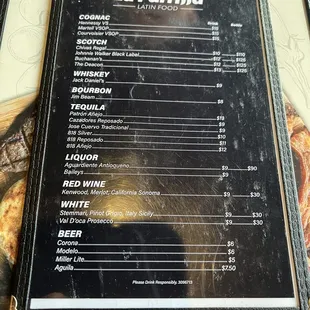 Drink menu