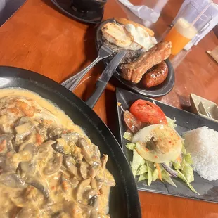 two plates of food on a table