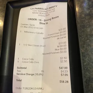 meal bill for two people