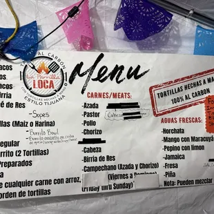 Updated menu, photo from 03-01-2025