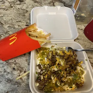 a meal in a styrofoam container