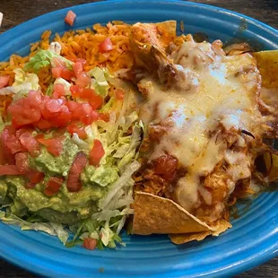 Chilaquiles Mexicanos, Rice and Guacamole Salad
