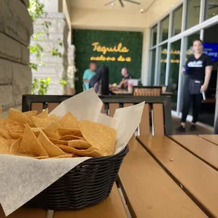 a basket of tortilla chips