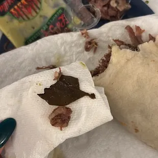 LEAF IN BARBACOA TACO THAT I SPIT OUT