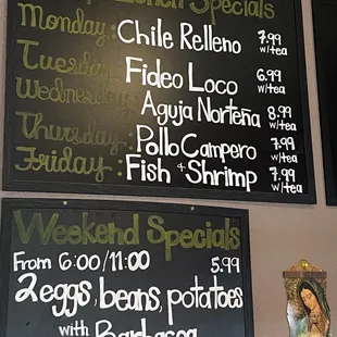 Menu at the register