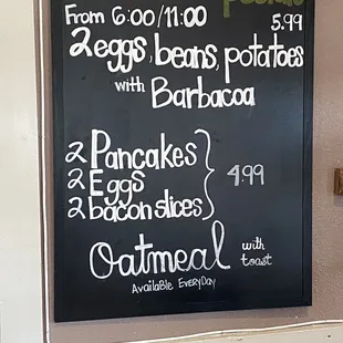 Menu at the register