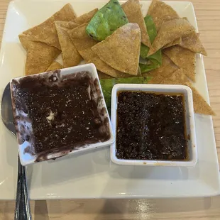 Spicy salsa and black beans - free chips
