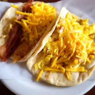Breakfast tacos.  I asked for the cheese.
