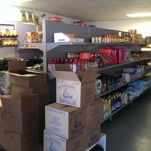 Drinks, boxed goods, candy and cookies form south of the boarder
