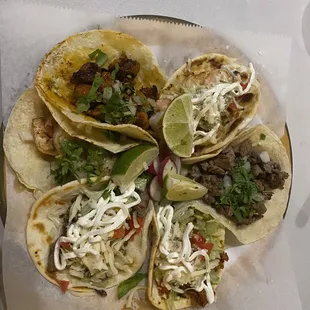 a plate of tacos on a table