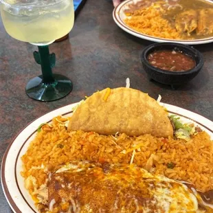 #11 Taco and Enchilada plate with a margarita