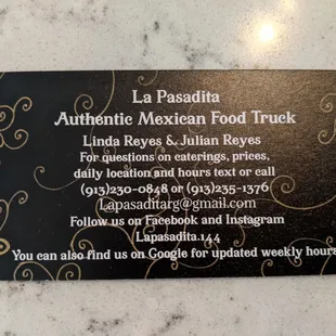 a business card for a mexican food truck