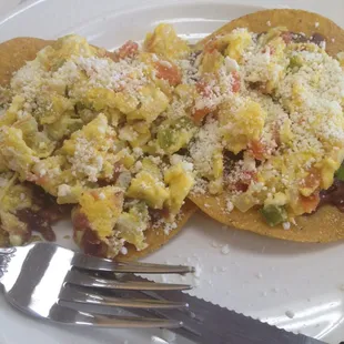 I forgot what this is called but I substituted the tortilla for a tostada on one of the breakfast items. Yummy! Love
