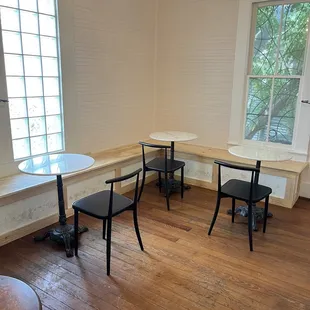 a table and chairs in a room