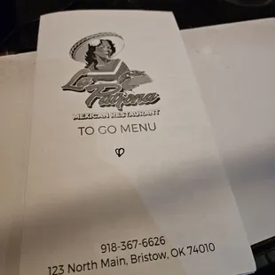 a menu for a restaurant