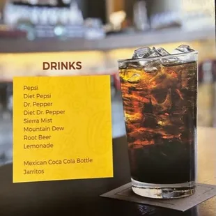a menu for a drink