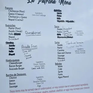 Updated menu as of 10-12-2024