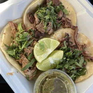 Carnitas and Carne Asada Tacos without onions