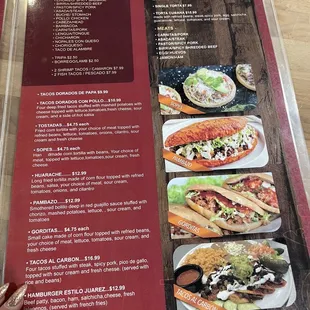 menu, tacos