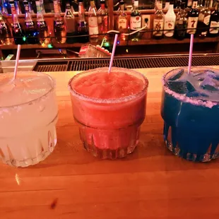House, Strawberry, and Blue Margaritas