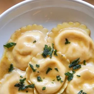 Ravioli with butternut squash, ricotta, brown butter &amp; sage.