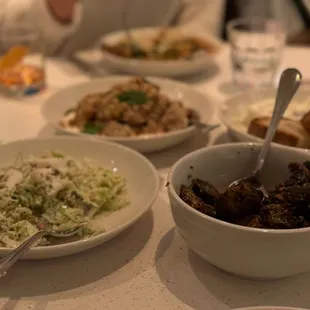 a variety of dishes on a table
