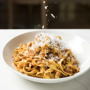 Tagliatelle with beef and pork bolognese, and plenty of parmesan.