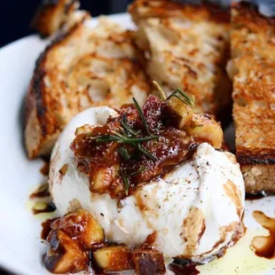 Local Burrata with marinated figs, balsamic &amp; country toast.