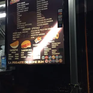 The menu of the food truck