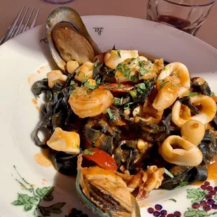 Squid ink fettuccini w/seafood