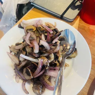 Grilled onions and mushrooms