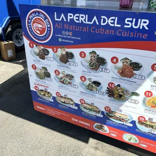 a menu on a food truck