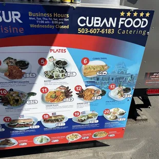 a menu for cuban food