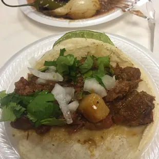 Green chile beef taco