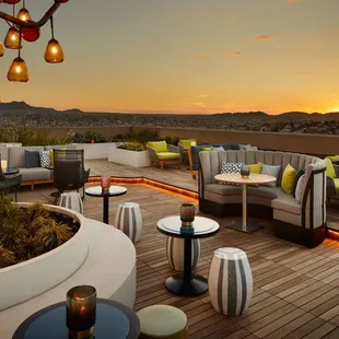 a patio with a view of the desert