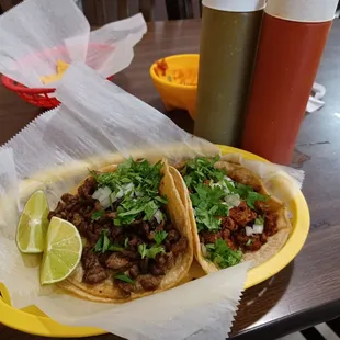 Chorizo taco and carne asada taco