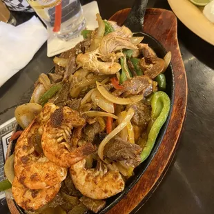 Family fajitas... chicken, carne, shrimp and carnitas