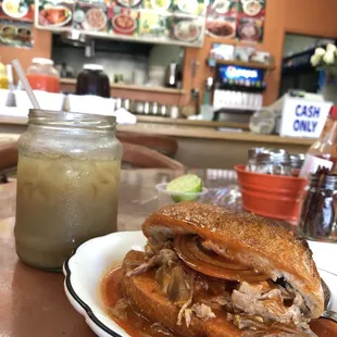 Refreshing tejuino and a BOMB TORTA AHOGADA!!! I got half salsa half chile, my mouth was numb in a good way