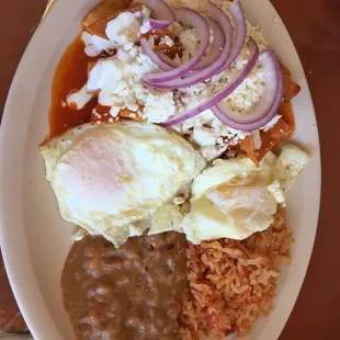 This is the chilaquiles with egg Spicy but incredible per my husband !