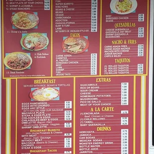 a menu for a mexican restaurant