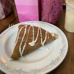 Turkey, bacon &amp; basil pesto crepe with iced latte breve.