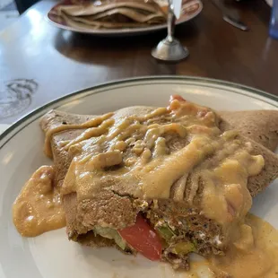 Taco Crepe with green chili hollandaise sauce, scrumptious!!
