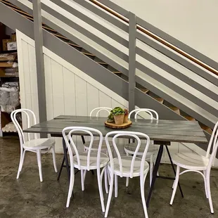 Seating inside the bakery.