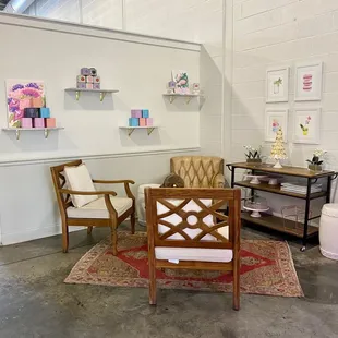 Cute seating area in the bakery.