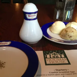 3 types of butter (pecan, chive, sweet cream) at La Petite Houmas with fresh french NOLA bread