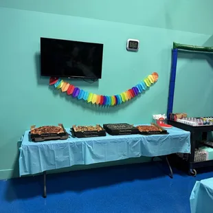 Pizza setup in the party room