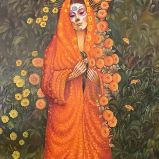 a painting of a woman dressed in orange